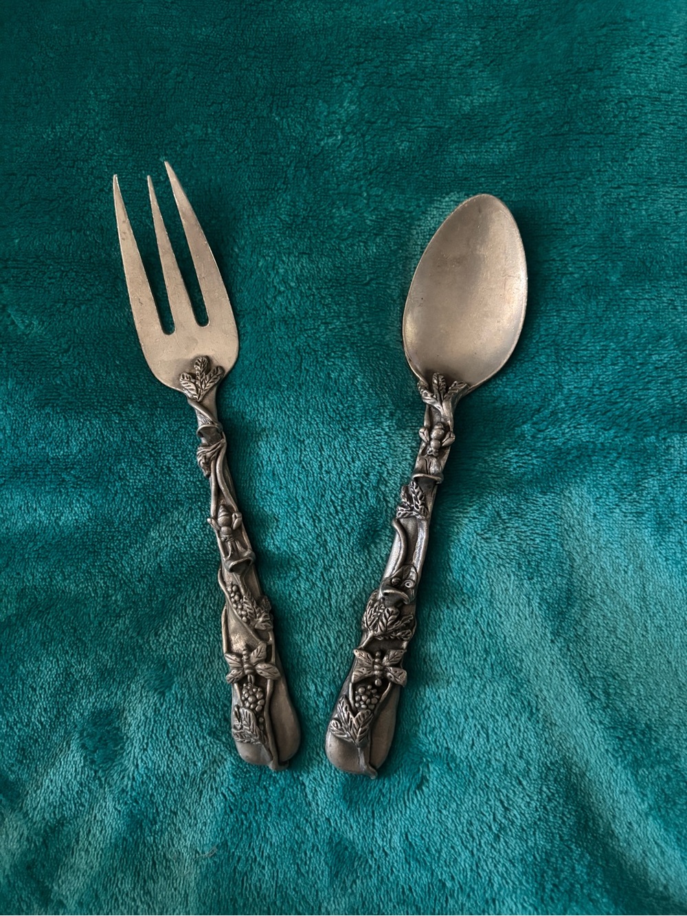 Decorative Vintage Pewter Serving Fork and Spoon - Silver Finish